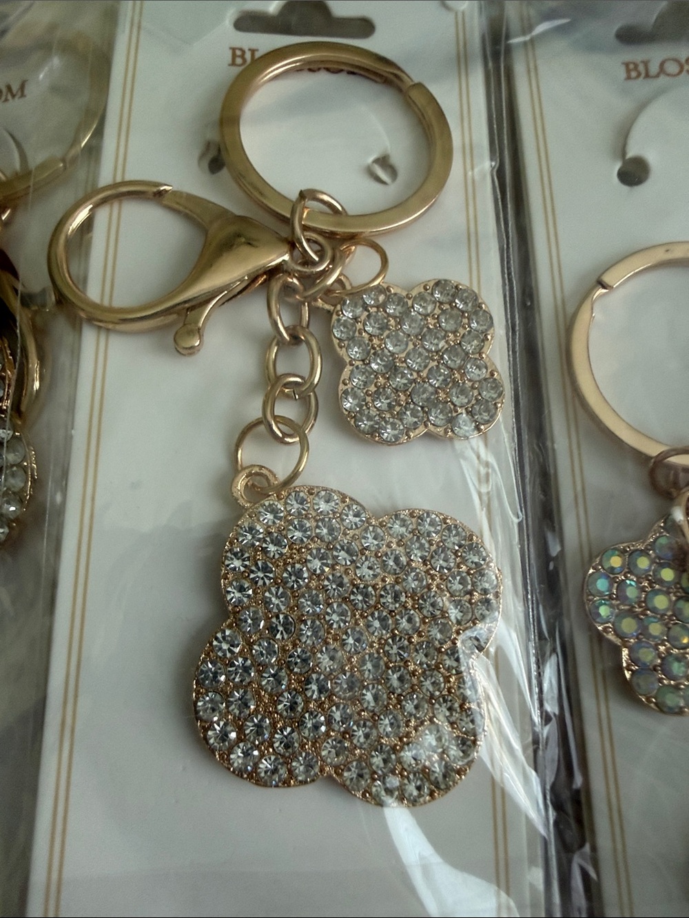 Rhinestone Clover Keychain Charm - Silver & Gold Options NWT - Picture 2 of 3